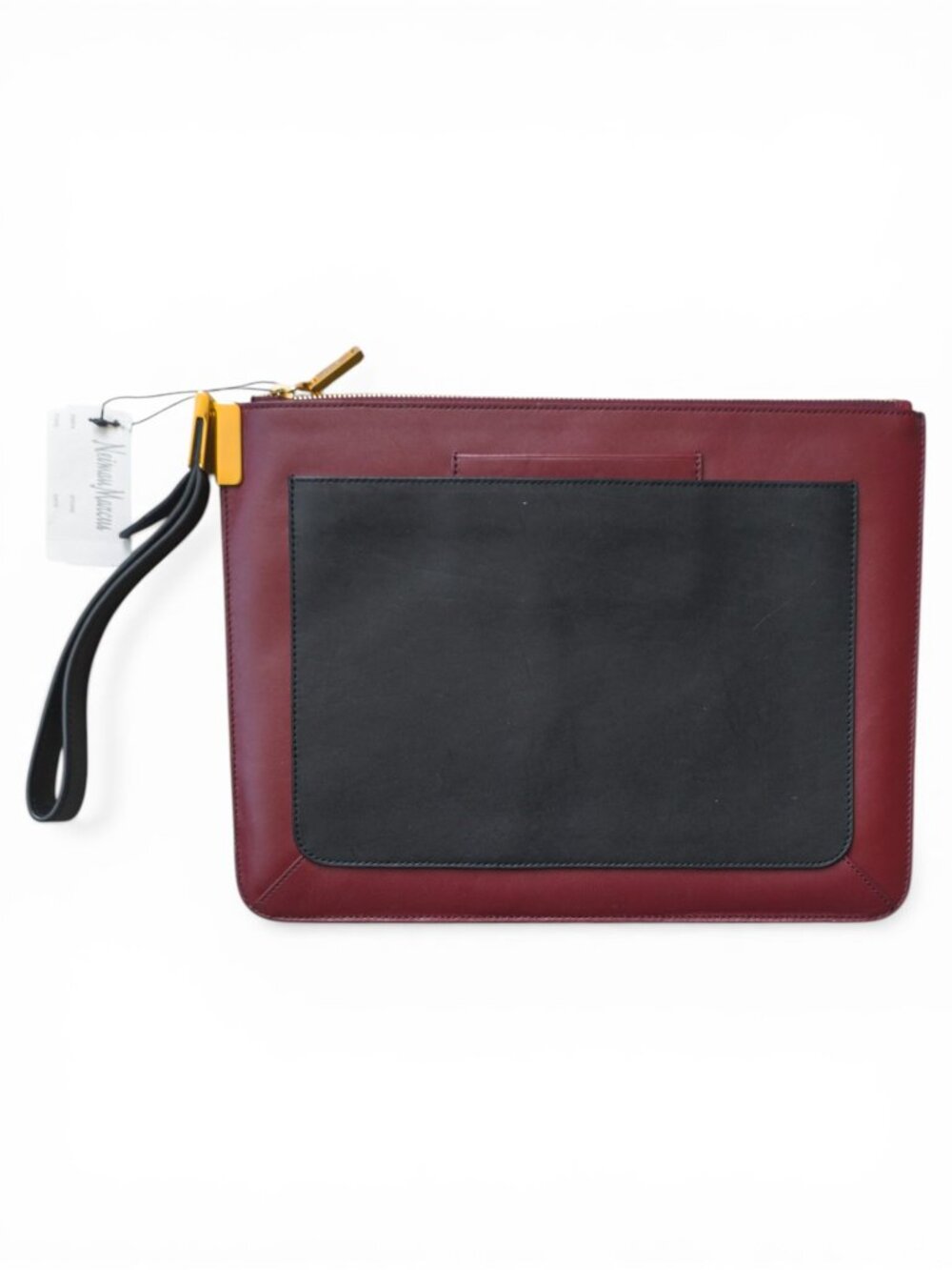 Time's Arrow Burgundy & Black Leather Wristlet, Gold Hardware (NWT)